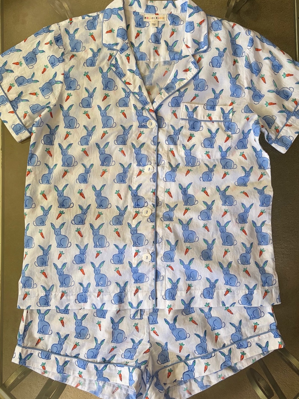 Roller Rabbit Romy The Rabbit Blue Short Sleeve and Shorts Pajama Set - Picture 2 of 7